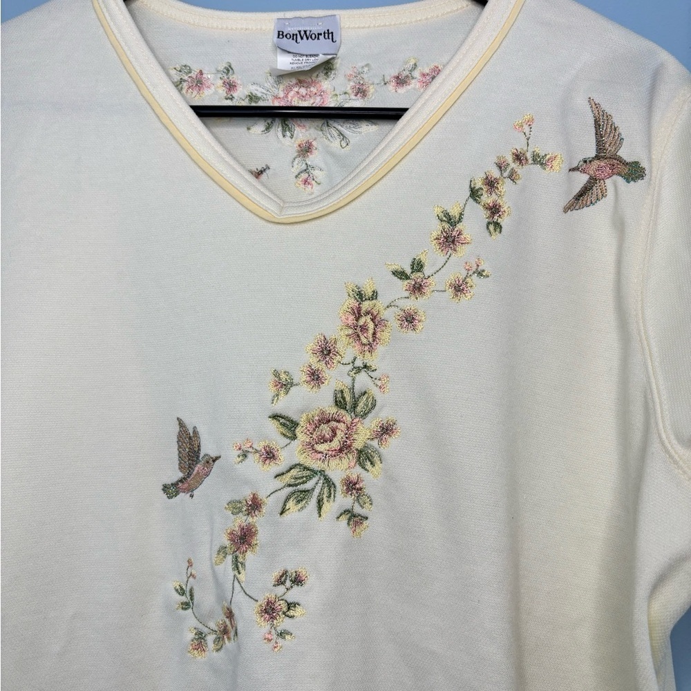 BonWorth Shirt Women’s Size Small Petite Hummingbird Floral Embroidered - Picture 5 of 6
